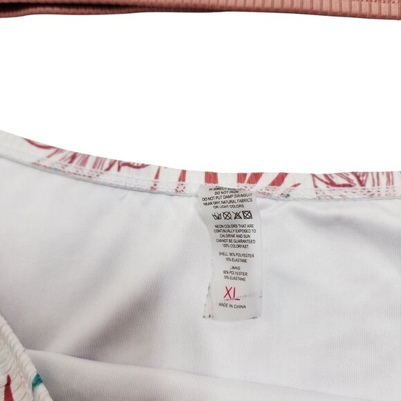 Two-Piece Bikini Set With Tropical Leaf Print & Ribbed Top Size XL Swimsuit - Picture 2 of 5